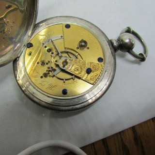 1873 Elgin H Z Culver Sterling Silver KW Key WInd Pocket Watch Early 6