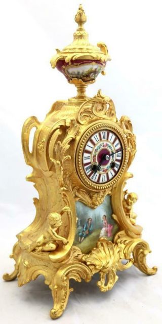 Antique Mantle Clock Exceptional French Red Sevres & Gilt Bell Striking C1880 3