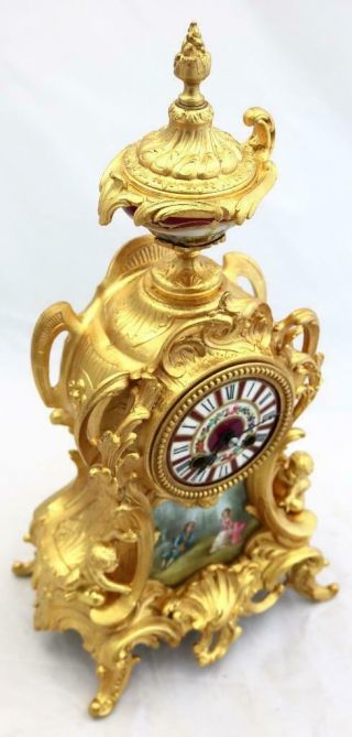 Antique Mantle Clock Exceptional French Red Sevres & Gilt Bell Striking C1880 4