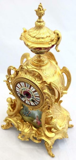 Antique Mantle Clock Exceptional French Red Sevres & Gilt Bell Striking C1880 5