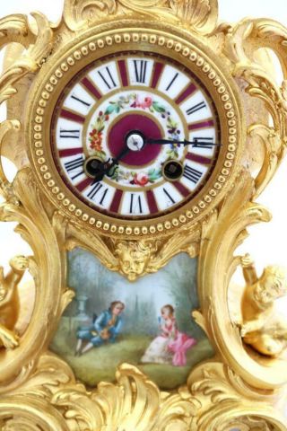 Antique Mantle Clock Exceptional French Red Sevres & Gilt Bell Striking C1880 6