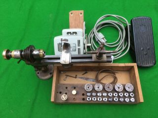 Antique Clock/watchmakers Lathe With Set Of Collets For Clock Repair