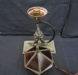 Art Deco Jester Clown Lamp with Stained Glass Shade 1930s 8