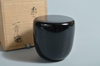 T3791: Japanese Wooden Lacquer Ware Tea Caddy Natsume W/signed Box Tea Ceremony