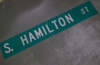 Large S.  Hamilton St Street Sign 54 " X 9 " White Lettering On Green
