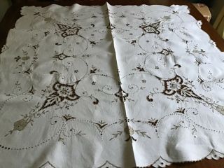 Vintage Madeira Embroidered Cutwork Tablecloth