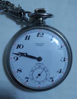 Vintage ARAMIS pocket watch railroad 17 rubis incabloc 2