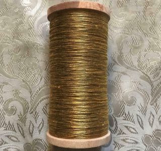 330g Very Large Wooden Reel Vintage French Gold Metal Thread 3.