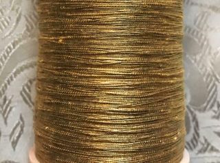 330g VERY LARGE WOODEN REEL VINTAGE FRENCH GOLD METAL THREAD 3. 4