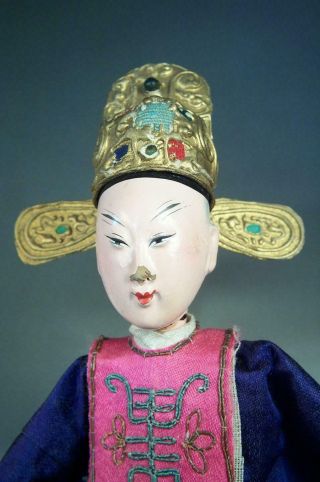 Antique Carved Wood Oriental Chinese Opera Doll Elaborate Silk From Doll Museum 4