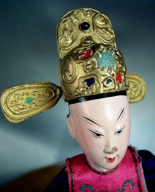 Antique Carved Wood Oriental Chinese Opera Doll Elaborate Silk From Doll Museum 6