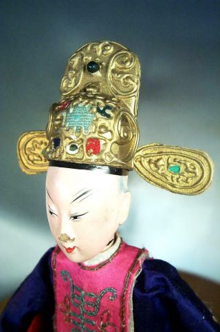 Antique Carved Wood Oriental Chinese Opera Doll Elaborate Silk From Doll Museum 7