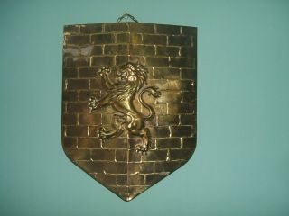 Brass Arts And Crafts Lion Wall Shield Rampant Lion