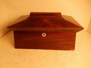 Vintage Antique Victorian Sarcophagus Rosewood Tea Caddy Mother Pearl