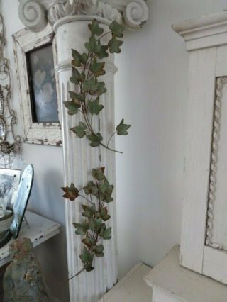 2 Fabulous Branches Old Vintage Italian Tole Ivy Leaves Chippy Green Patina