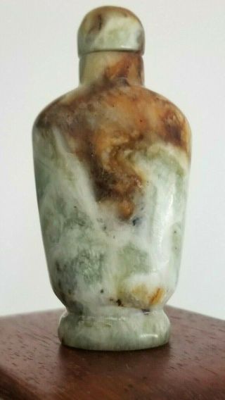 Antique Chinese Snuff Bottle Green Jade Agate Stone,  Hand Carved 19th/20th C.