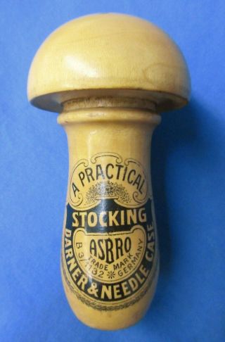 Antique Wooden Asbro Sock Darner A Practical Darner & Needle Case Germany
