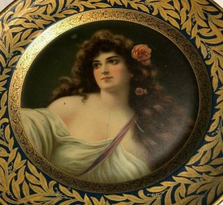 Antique Dresden Plate 200,  Louise Tin Edwardian.  Woman With Long Brunette Hair
