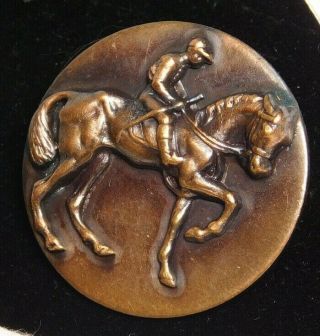 LARGE Antique BUTTON Race Horse & Jockey in Copper w High Relief 4
