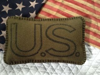 Pillow Made From U.  S.  Stamped On Military/army Blanket - Patriotic