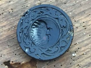 Antique Black Glass Button Face In The Moon