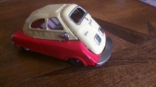 Vintage Japanese Bmw Isetta Tin Friction Toy Car Unique Paint Vgc