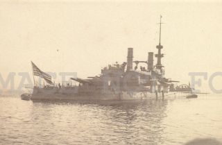 Uss Oregon Battleship Military In Uruguay Port Real Photo Rppc Postcard C1902
