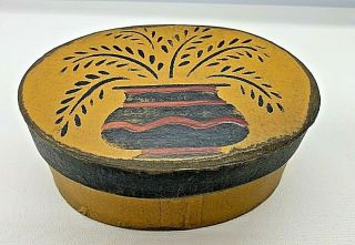 Hand Painted Primitive Oval Theorem Vase Pantry Box Country Folk Art Decor