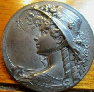 1940s French White Signed:a.  Bargas 1 3/4  Lady W/hat " Vintage Antique Button