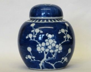 Small Vintage Chinese Blue & White " Prunus " Ginger Jar,  Cover