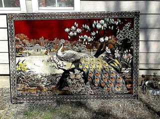 Vintage Peacock,  Swan,  Floral Tapestry,  Deep Colors 2