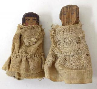 2 Antique Primitive Dolls Made Of Scraps Of Wood & Cloth