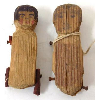 2 Antique Primitive Dolls Made of Scraps of Wood & Cloth 3