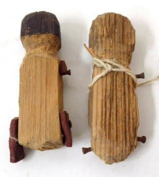 2 Antique Primitive Dolls Made of Scraps of Wood & Cloth 5