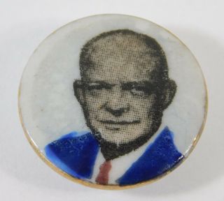 Vtg President Eisenhower Ike Campaign Porcelain Picture Collar Button 1 "