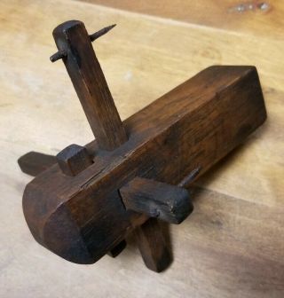 Antique Oak Wooden Scribe Unusual Shape Primitive Carpenters Woodworking Tool