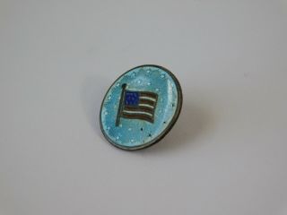 ATQ 1900 ' s US AMERICAN Flag Guilloche Enamel Sterling Collar Button Pin 1/2 