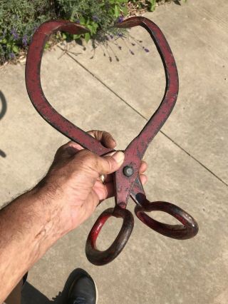 Vintage Red Ice Block Tongs 15 " Rustic Primitive Farmhouse Decor