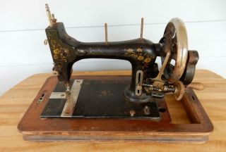 Vintage German Sewing Machine With Hand Crank