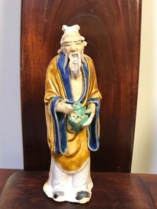 Chinese Antique Clay Figurine/mud - Man Of Old Man/wise - Guy " China " 5 3/4 " H