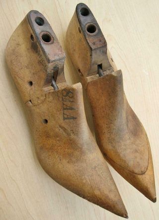 Pr 1910s Factory Wooden Lasts Molds Shoes Boots High Heel Stiletto Toes Sz 8½ AA 2