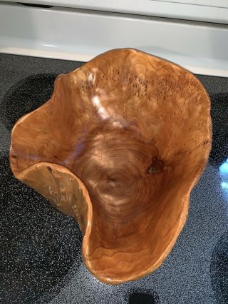 Vintage Turned Birdseye Maple Burl Wood Bowl Art - 14x11x5.  5” - Cond 5