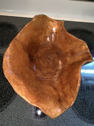 Vintage Turned Birdseye Maple Burl Wood Bowl Art - 14x11x5.  5” - Cond 6