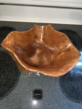 Vintage Turned Birdseye Maple Burl Wood Bowl Art - 14x11x5.  5” - Cond 7