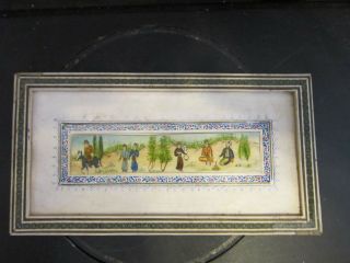 Antique Framed Persian Miniature Hand Painted On Bone