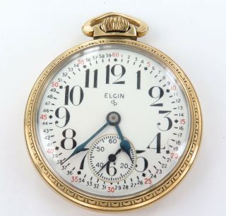 1928 Elgin B W Raymond 16s 21j 5 Adjusts Railway Grade 10k R.  G.  P Pocket Watch.