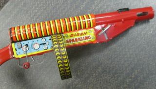 Vintage MARX TIN LITHO WIND UP SIREN SPARKLING MACHINE GUN TOY 4