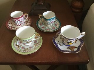 Set Of (4) English Tea Cups And Saucers.  Assorted Designs.