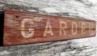 Old Early Primitive Antique Farm Chippy Barn Wood Red Sign Garden Herbs Vintage