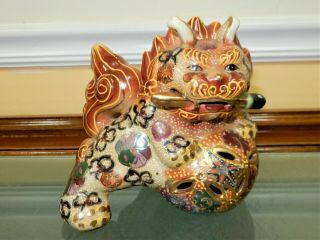 Vtg Antique Chinese Enamel/ Cloisonne/ Handpaint Foo Dog Guardian Lion